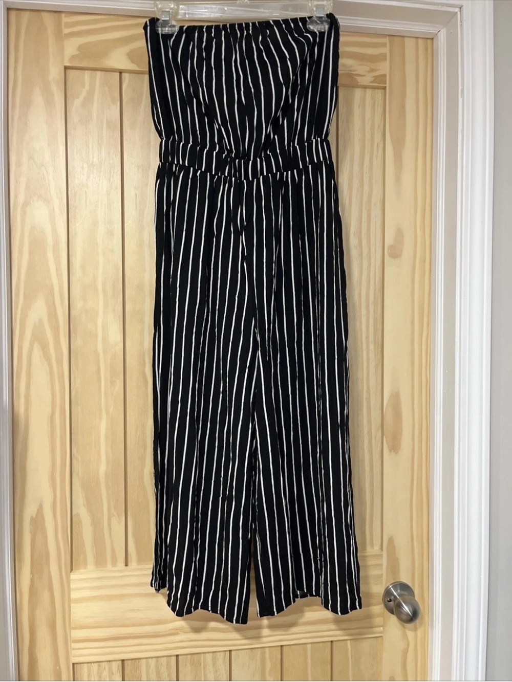 Striped Black & White Strapless Jumpsuit